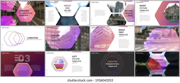 Minimal presentations design, portfolio vector templates with hexagonal design pink color pattern background. Multipurpose template for presentation slide, flyer leaflet, brochure cover, report.