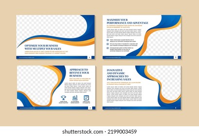 Minimal Presentations Design, Portfolio Vector Templates With Blue Wave Elements On White Background. Multipurpose Template For Presentation Slide, Flyer Leaflet, Brochure Cover, Report, Marketing