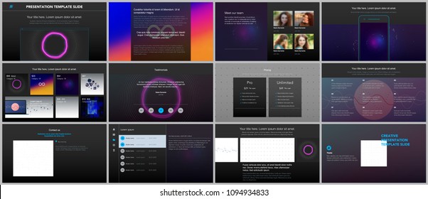 Minimal presentations, portfolio templates with abstract colorful infographics, minimalistic design futuristic vector backgrounds. Presentation slides for flyer, leaflet, brochure cover, report.