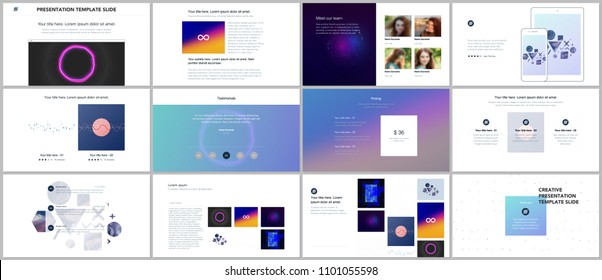 Minimal presentations, portfolio templates with abstract colorful infographics, minimalistic design futuristic vector backgrounds. Presentation slides for flyer, leaflet, brochure, cover, report