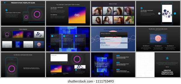 Minimal presentations, portfolio templates with abstract colorful infographics, minimalistic design futuristic vector backgrounds. Presentation slides for flyer, leaflet, brochure cover, report