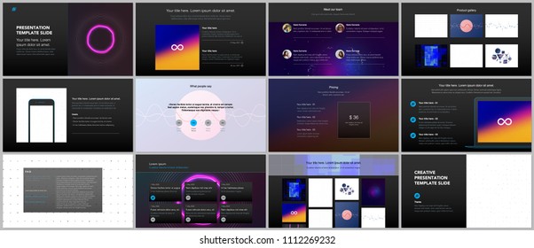 Minimal presentations, portfolio templates with abstract colorful infographics, minimalistic design futuristic vector backgrounds. Presentation slides for flyer, leaflet, brochure cover, report.