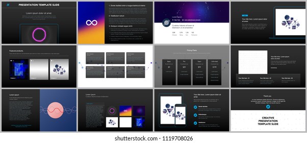 Minimal presentations, portfolio templates with abstract colorful infographics, minimalistic design futuristic vector backgrounds. Presentation slides for flyer, leaflet, brochure cover, report.