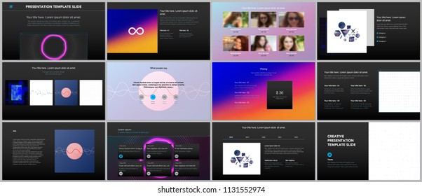 Minimal presentations, portfolio templates with abstract colorful infographics, minimalistic design futuristic vector backgrounds. Presentation slides for flyer, leaflet, brochure cover, report.