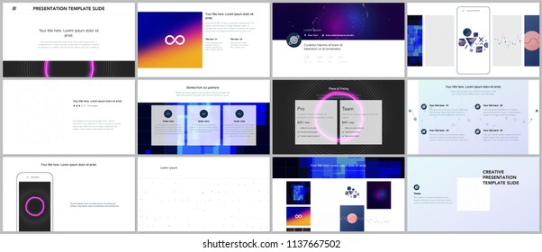 Minimal presentations, portfolio templates with abstract colorful infographics, minimalistic design futuristic vector backgrounds. Presentation slides for flyer, leaflet, brochure, cover, report.