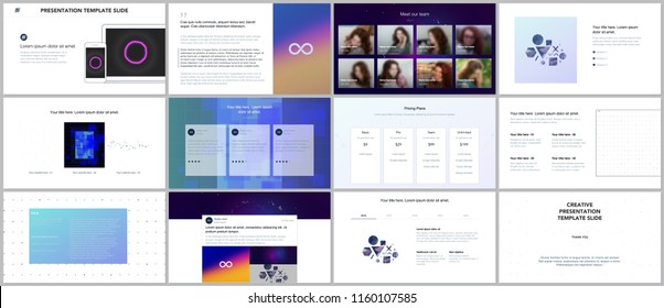 Minimal presentations, portfolio templates with abstract colorful infographics, minimalistic design futuristic vector backgrounds. Presentation slides for flyer, leaflet, brochure, cover, report.