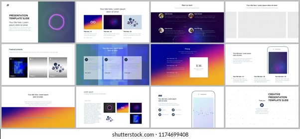 Minimal presentations, portfolio templates with abstract colorful infographics, minimalistic design futuristic vector backgrounds. Presentation slides for flyer, leaflet, brochure, cover, report.
