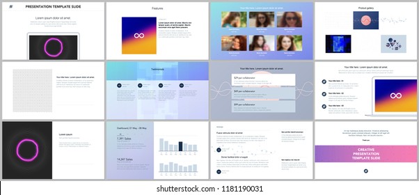 Minimal presentations, portfolio templates with abstract colorful infographics, minimalistic design futuristic vector backgrounds. Presentation slides for flyer, leaflet, brochure, cover, report