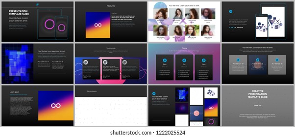 Minimal presentations, portfolio templates with abstract colorful infographics, minimalistic design futuristic vector backgrounds. Presentation slides for flyer, leaflet, brochure cover, report.