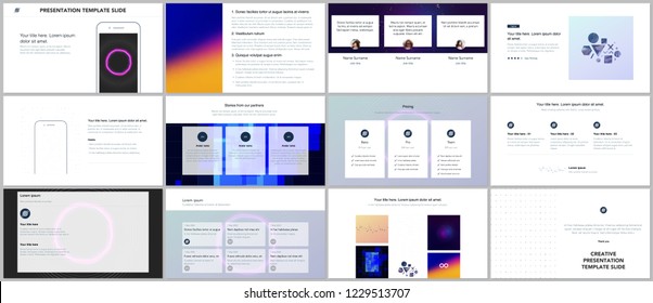 Minimal presentations, portfolio templates with abstract colorful infographics, minimalistic design futuristic vector backgrounds. Presentation slides for flyer, leaflet, brochure, cover, report