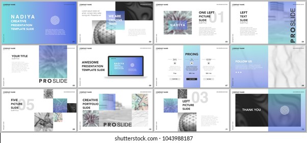 Minimal presentations, portfolio templates. Blue elements on a white background. Brochure cover vector design. Presentation slides for flyer, leaflet, brochure, report, marketing, advertising, banner