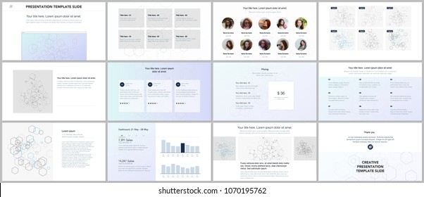 Minimal presentations, portfolio templates. Blue color elements on white. Brochure cover vector design. Presentation slides for flyer, leaflet, brochure, report, marketing. Social network concept