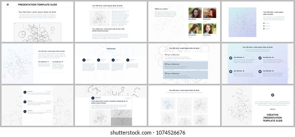 Minimal presentations, portfolio templates. Blue color elements, connection concept. Brochure cover vector design. Presentation slides for flyer, leaflet, brochure, report. Social network concept.