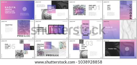 Minimal presentations, portfolio templates. Blue elements on a white background. Brochure cover vector design. Presentation slides for flyer, leaflet, brochure, report, marketing, advertising, banner