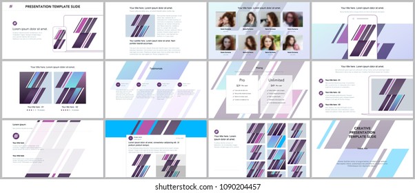 Minimal presentations, portfolio templates with geometric patterns, gradients, fluid shapes on white. Brochure cover vector design. Presentation slides for flyer, brochure, report, advertising