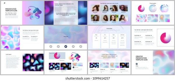 Minimal presentations, portfolio templates with geometric patterns, gradients, fluid shapes on white. Brochure cover vector design. Presentation slides for flyer, brochure, report, advertising.