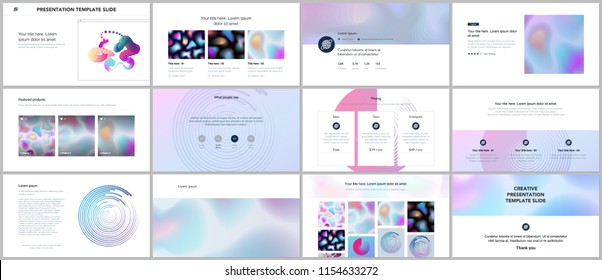 Minimal presentations, portfolio templates with geometric patterns, gradients, fluid shapes on white. Brochure cover vector design. Presentation slides for flyer, brochure, report, advertising.