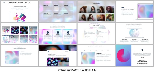 Minimal presentations, portfolio templates with geometric patterns, gradients, fluid shapes on white. Brochure cover vector design. Presentation slides for flyer, brochure, report, advertising