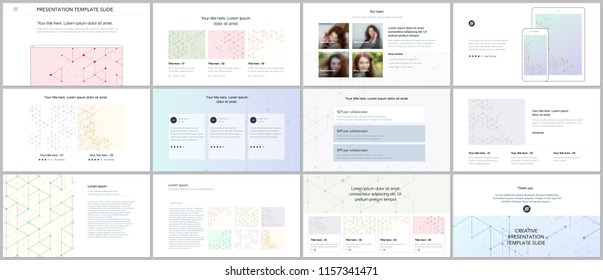 Minimal presentations, portfolio templates. Presentation slides for flyer, brochure, report. Line art pattern with connecting lines. Abstract geometric background. Technology, digital network concept.