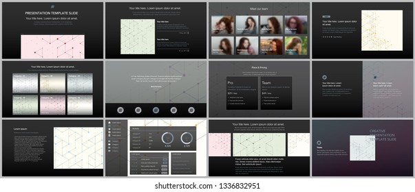 Minimal presentations, portfolio templates. Presentation slides for flyer, leaflet, brochure, report. Line art pattern with connecting lines. Geometric background. Technology, digital network concept.