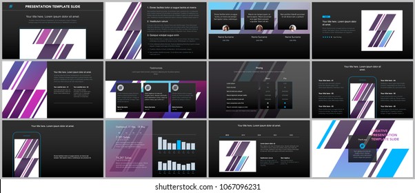 Minimal presentations, portfolio templates. Simple elements on black background. Brochure cover vector design. Presentation slides for flyer, leaflet, brochure, report, marketing, advertising