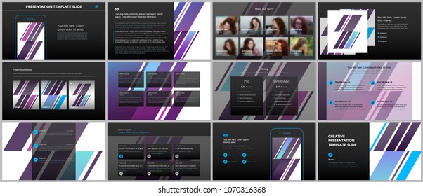 Minimal presentations, portfolio templates. Simple elements on black background. Brochure cover vector design. Presentation slides for flyer, leaflet, brochure, report, marketing, advertising