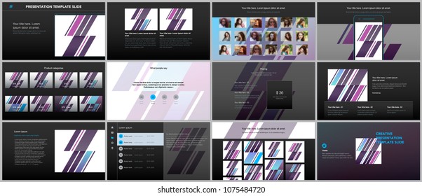 Minimal presentations, portfolio templates. Simple elements on black background. Brochure cover vector design. Presentation slides for flyer, leaflet, brochure, report, marketing, advertising