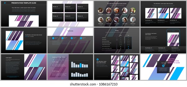 Minimal presentations, portfolio templates. Simple elements on black background. Brochure cover vector design. Presentation slides for flyer, leaflet, brochure, report, marketing, advertising