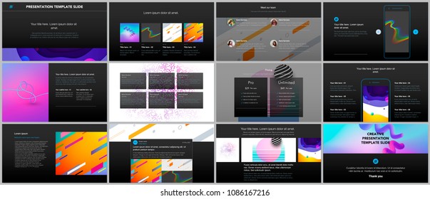 Minimal presentations, portfolio templates. Simple elements on black background. Brochure cover vector design. Presentation slides for flyer, leaflet, brochure, report, marketing, advertising