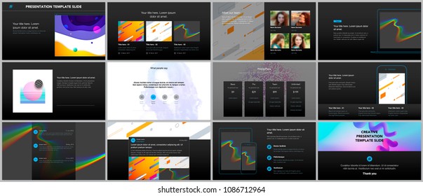 Minimal presentations, portfolio templates. Simple elements on black background. Brochure cover vector design. Presentation slides for flyer, leaflet, brochure, report, marketing, advertising