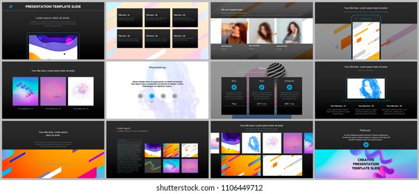 Minimal presentations, portfolio templates. Simple elements on black background. Brochure cover vector design. Presentation slides for flyer, leaflet, brochure, report, marketing, advertising