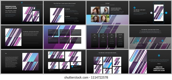Minimal presentations, portfolio templates. Simple elements on black background. Brochure cover vector design. Presentation slides for flyer, leaflet, brochure, report, marketing, advertising.