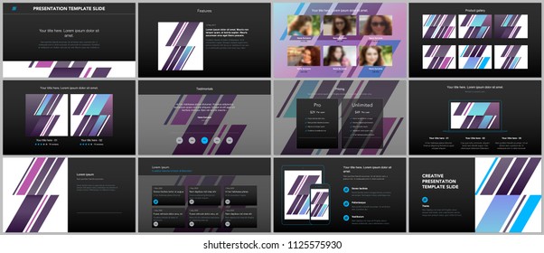 Minimal presentations, portfolio templates. Simple elements on black background. Brochure cover vector design. Presentation slides for flyer, leaflet, brochure, report, marketing, advertising