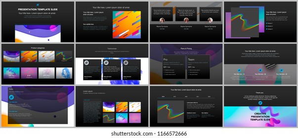 Minimal presentations, portfolio templates. Simple elements on black background. Brochure cover vector design. Presentation slides for flyer, leaflet, brochure, report, marketing, advertising