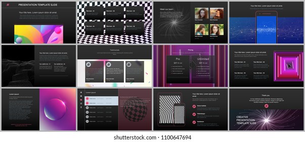 Minimal presentations, portfolio templates with vibrant colorful gradient backgrounds. Brochure cover vector design. Presentation slides for flyer, leaflet, brochure, report, marketing, advertising.
