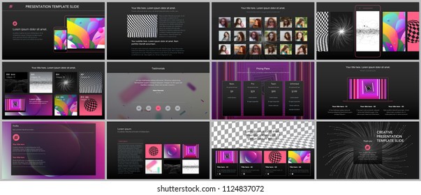 Minimal presentations, portfolio templates with vibrant colorful gradient backgrounds. Brochure cover vector design. Presentation slides for flyer, leaflet, brochure, report, marketing, advertising.