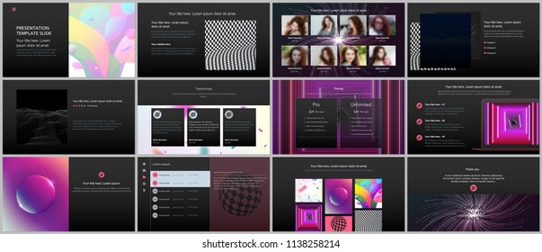 Minimal presentations, portfolio templates with vibrant colorful gradient backgrounds. Brochure cover vector design. Presentation slides for flyer, leaflet, brochure, report, marketing, advertising.