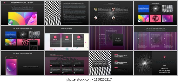 Minimal presentations, portfolio templates with vibrant colorful gradient backgrounds. Brochure cover vector design. Presentation slides for flyer, leaflet, brochure, report, marketing, advertising.