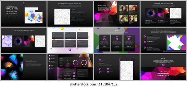 Minimal presentations, portfolio templates with vibrant geometric backgrounds made simple shapes in hipster style. Presentation slides for flyer, leaflet, brochure, report, marketing, advertising