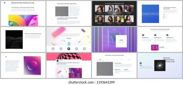 Minimal presentations, portfolio templates with vibrant colorful abstract gradient backgrounds. Brochure cover vector design. Presentation slides for flyer, leaflet, brochure, report, advertising.
