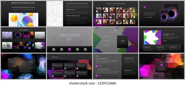 Minimal presentations, portfolio templates with vibrant geometric backgrounds made simple shapes in hipster style. Presentation slides for flyer, leaflet, brochure, report, marketing, advertising