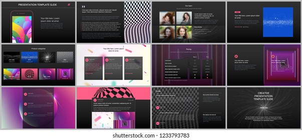 Minimal presentations, portfolio templates with vibrant colorful gradient backgrounds. Brochure cover vector design. Presentation slides for flyer, leaflet, brochure, report, marketing, advertising.