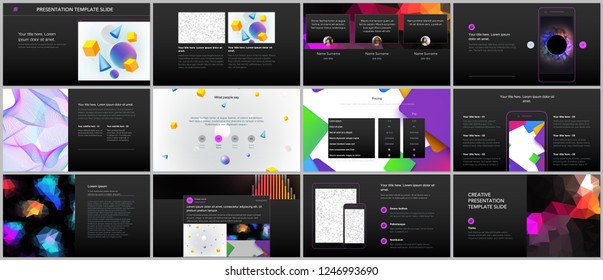 Minimal presentations, portfolio templates with vibrant geometric backgrounds made simple shapes in hipster style. Presentation slides for flyer, leaflet, brochure, report, marketing, advertising.