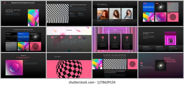 Minimal presentations, portfolio templates with vibrant colorful gradient backgrounds. Brochure cover vector design. Presentation slides for flyer, leaflet, brochure, report, marketing, advertising
