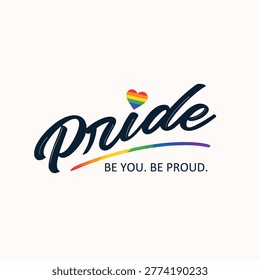 Minimal Pride Month 2026 Typography Design with Rainbow Accent and Inclusive Message. 