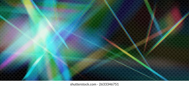 Minimal prism light with rainbow flare and bokeh spark. Iridescent crystal glow and abstract glass refraction. Holographic magic and fantasy blur on soft transparent background.