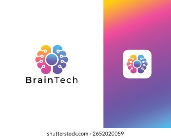 Diseño de logotipo de tecnología cerebral mínima y profesional. Cerebro creativo, Cerebro moderno y digital