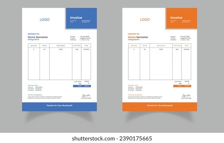 Minimal professional business invoice template set | Blue and Light Orange colors