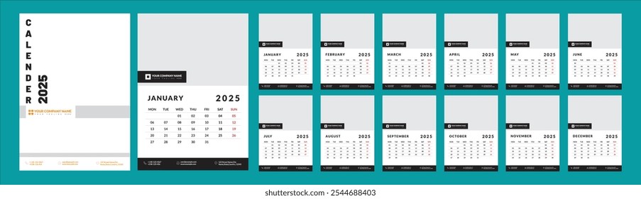 Calendario mínimo y de Profesional, perfecto para todos los negocios. Esta Plantilla de calendario para empresas, bienes raíces, fitness, belleza, medicina y Galerías de moda. Puede editar y personalizar fácilmente.