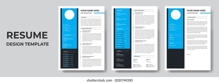 Minimal professional CV  resume template in vector design super clean modern black and blue elegant clean  resume cv template 